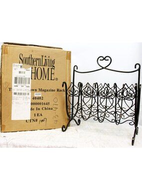 NEW Southern Living Home Black Wrought Iron Davistown Magazine Rack Heart Swirl